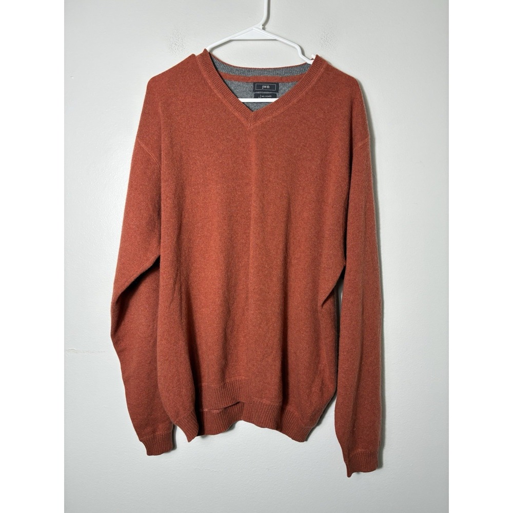 JWN Mens Large 100% Cashmere V Neck Pullover Knit Sweater Preppy Classic